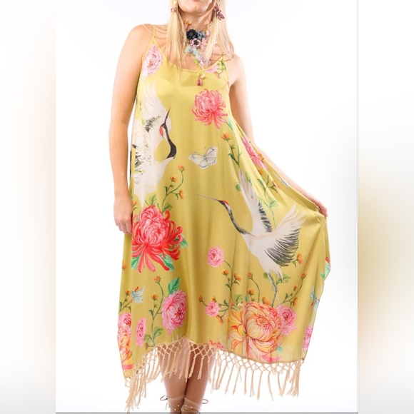 Aratta Dresses & Skirts - NWT ARATTA Legend of the Crane 100% Viscose Yellow Pink Floral Size XL